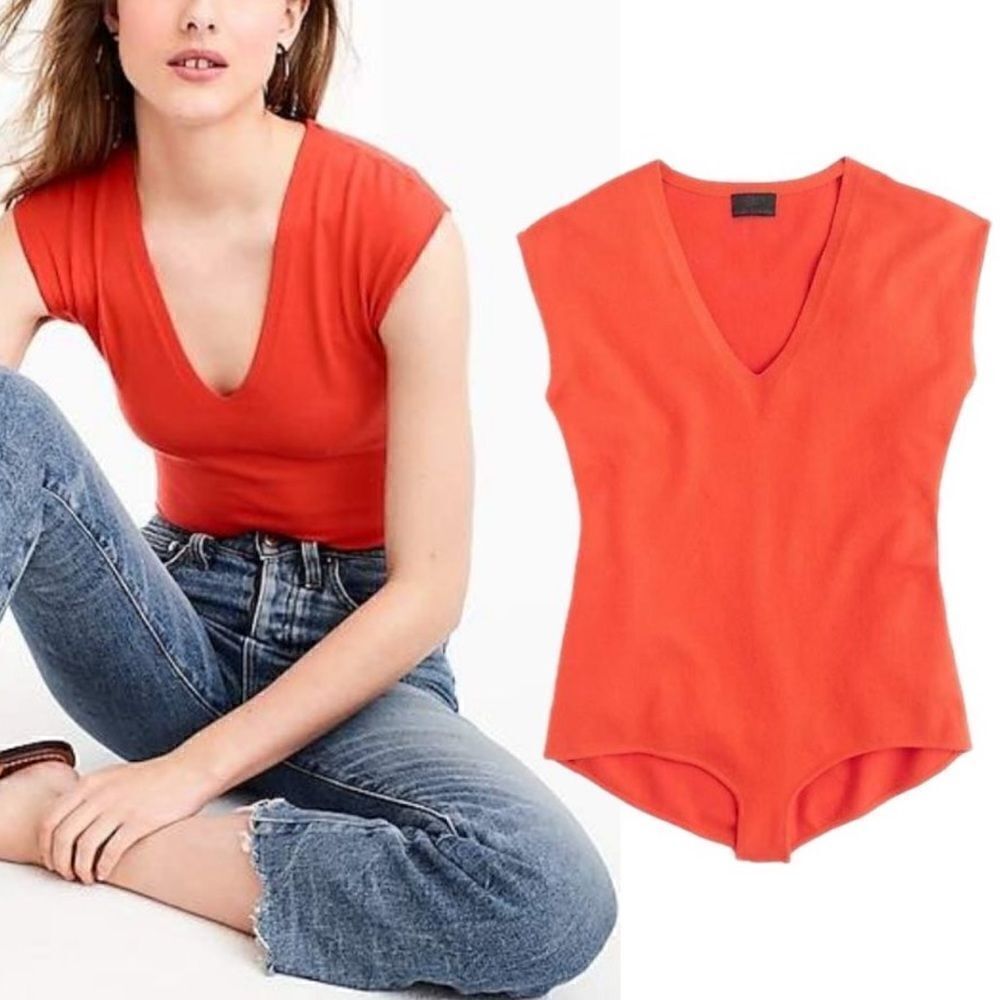 J. Crew Collection Cap Sleeve Italian Featherweight Cashmere Bodysuit Size XL
